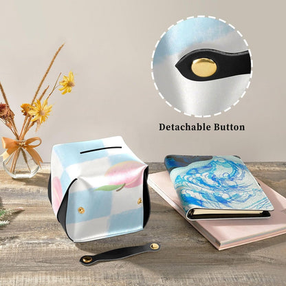 Leather tissue holder Hanging napkin holder sun visor with Adjustable straps & zipper Reusable tissue dispenser box Pink Peach Checkered Pattern