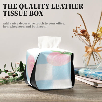 Leather tissue holder Hanging napkin holder sun visor with Adjustable straps & zipper Reusable tissue dispenser box Pink Peach Checkered Pattern