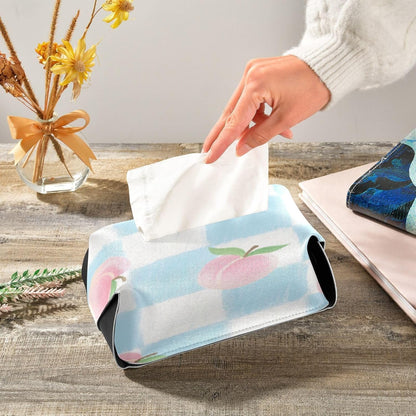 Leather tissue holder Hanging napkin holder sun visor with Adjustable straps & zipper Reusable tissue dispenser box Pink Peach Checkered Pattern