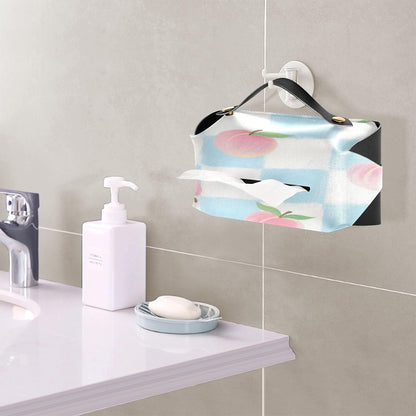 Leather tissue holder Hanging napkin holder sun visor with Adjustable straps & zipper Reusable tissue dispenser box Pink Peach Checkered Pattern