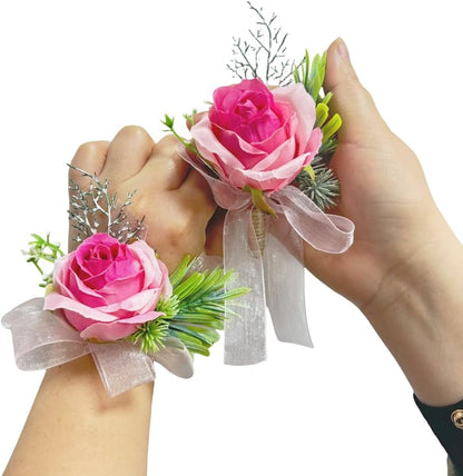 Deep Pink Rose Flower Corsage and Boutonniere Set 2