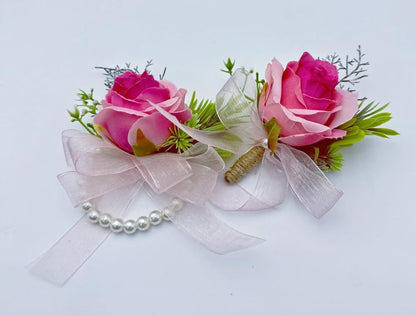 Deep Pink Rose Flower Corsage and Boutonniere Set 2