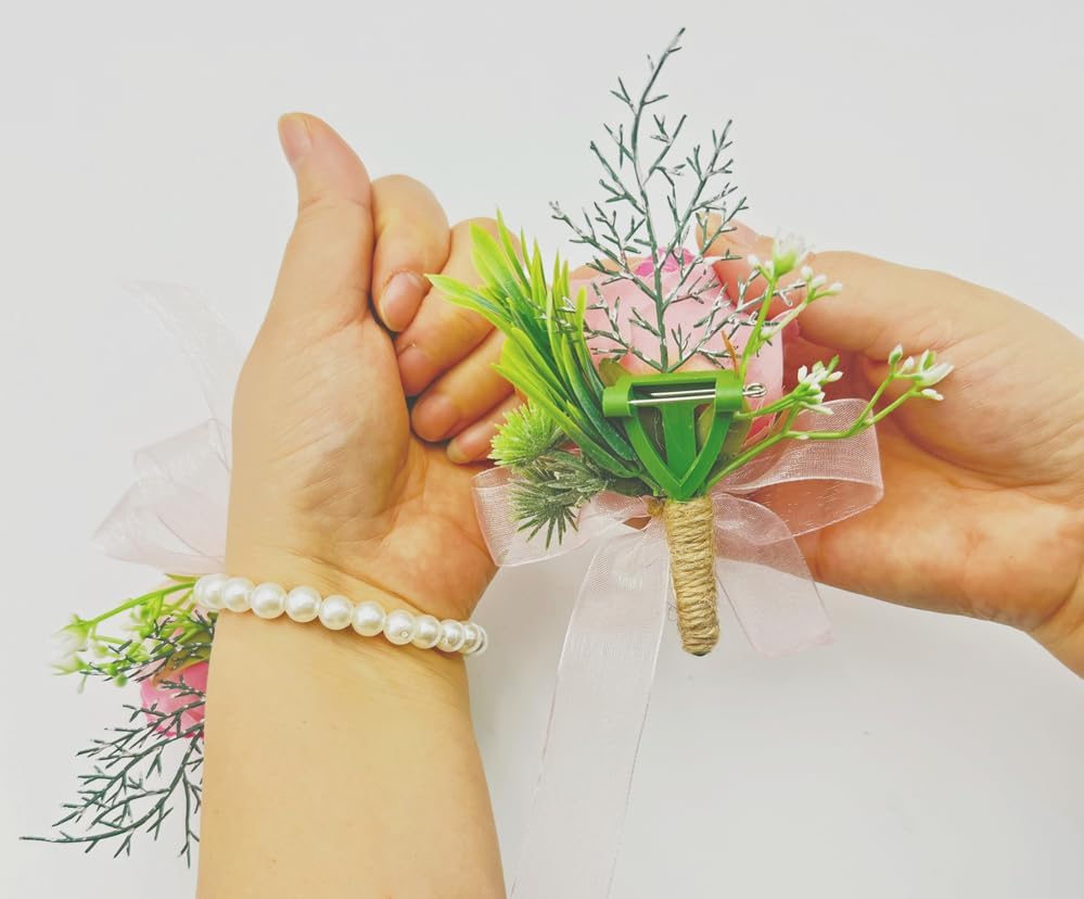 Deep Pink Rose Flower Corsage and Boutonniere Set 2