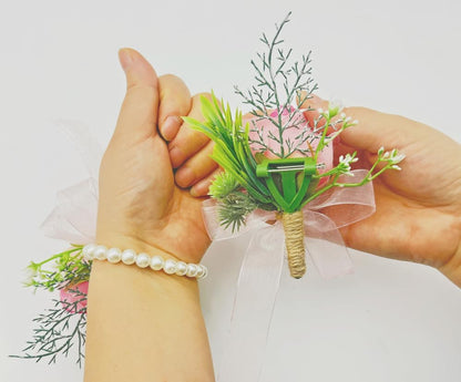 Deep Pink Rose Flower Corsage and Boutonniere Set 2