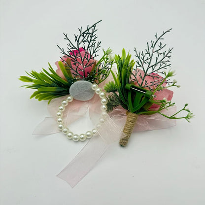 Deep Pink Rose Flower Corsage and Boutonniere Set 2