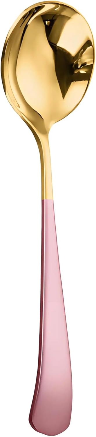 COMIART 4-Piece Enamel Coffee Spoons, 304 Stainless Steel Espresso Spoons with Thickened Long Handle, Colorful Round Teaspoons for Stirring Coffee, Tea, Dessert, Yogurt - Dishwasher Safe (Pink)