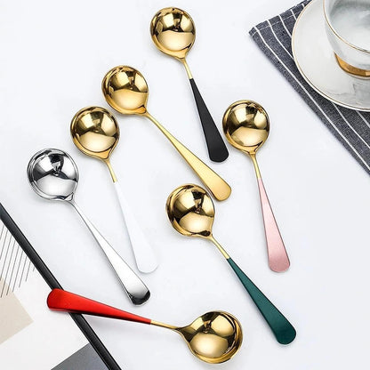 COMIART 4-Piece Enamel Coffee Spoons, 304 Stainless Steel Espresso Spoons with Thickened Long Handle, Colorful Round Teaspoons for Stirring Coffee, Tea, Dessert, Yogurt - Dishwasher Safe (Pink)