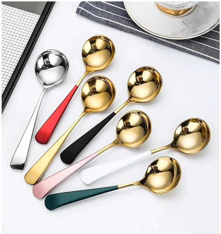 COMIART 4-Piece Enamel Coffee Spoons, 304 Stainless Steel Espresso Spoons with Thickened Long Handle, Colorful Round Teaspoons for Stirring Coffee, Tea, Dessert, Yogurt - Dishwasher Safe (Pink)