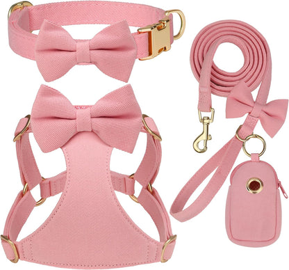 Cute Small Dog Harness Collar and Leash Set, Pink,XS,Chest 13-28"