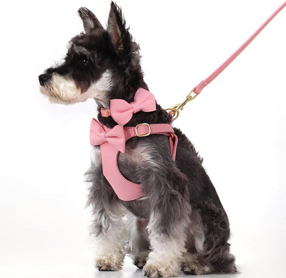 Cute Small Dog Harness Collar and Leash Set, Pink,XS,Chest 13-28"
