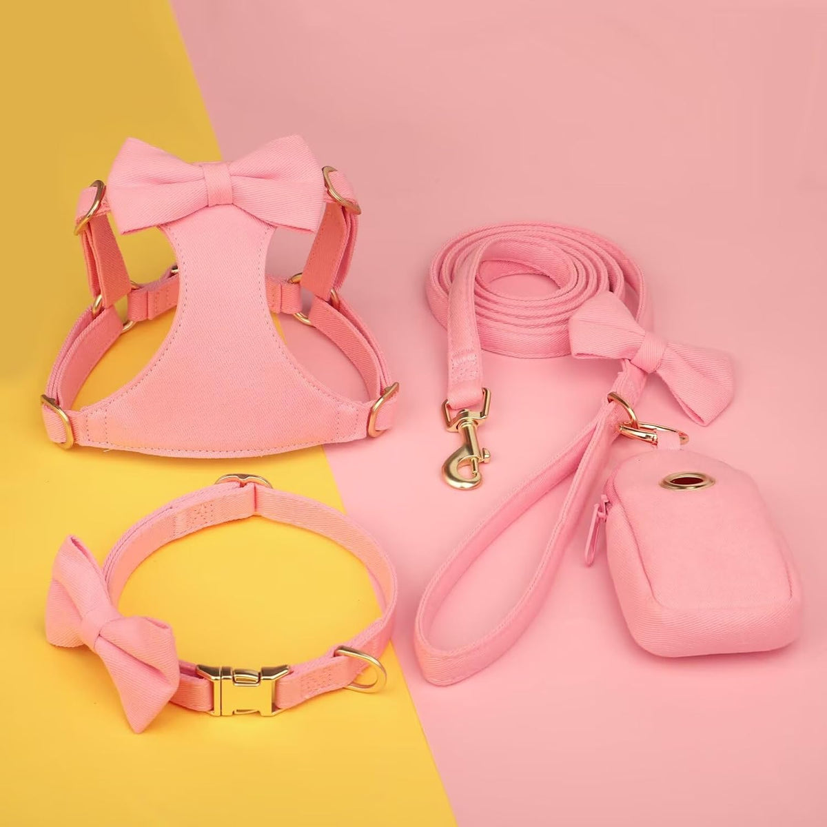 Cute Small Dog Harness Collar and Leash Set, Pink,XS,Chest 13-28"