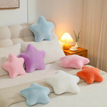 YRXRUS Star Pillows, Light Pink Star Shaped Pillow, Decorative Throw Pillow Gifts, Cute Plush Room Decor, Fluffy Faux Rabbit Fur 14"x14"Pillows for Living Bedroom