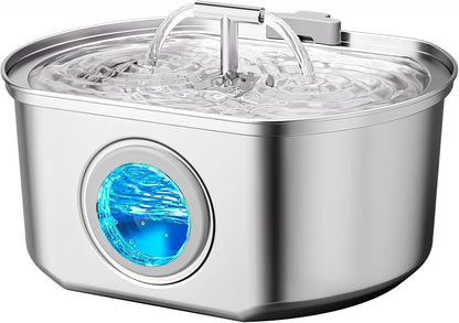 Cat Water Fountain Stainless Steel - Pet Drinking Fountain for Cats Indoor - 3.2L/108oz Automatic Water Dispenser with Watering Level Window (1 Filter)
