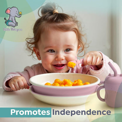 Baby Silicone Spoons - Self Feeding 6 Months - Infant, Toddler, & Kid Friendly Utensils - First Stage, Baby Led Weaning - 4 Pack Utensil Set (Soft Pinks)