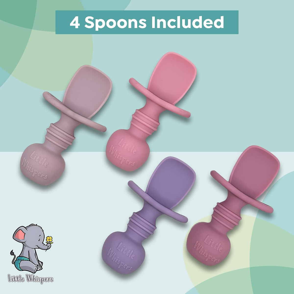 Baby Silicone Spoons - Self Feeding 6 Months - Infant, Toddler, & Kid Friendly Utensils - First Stage, Baby Led Weaning - 4 Pack Utensil Set (Soft Pinks)