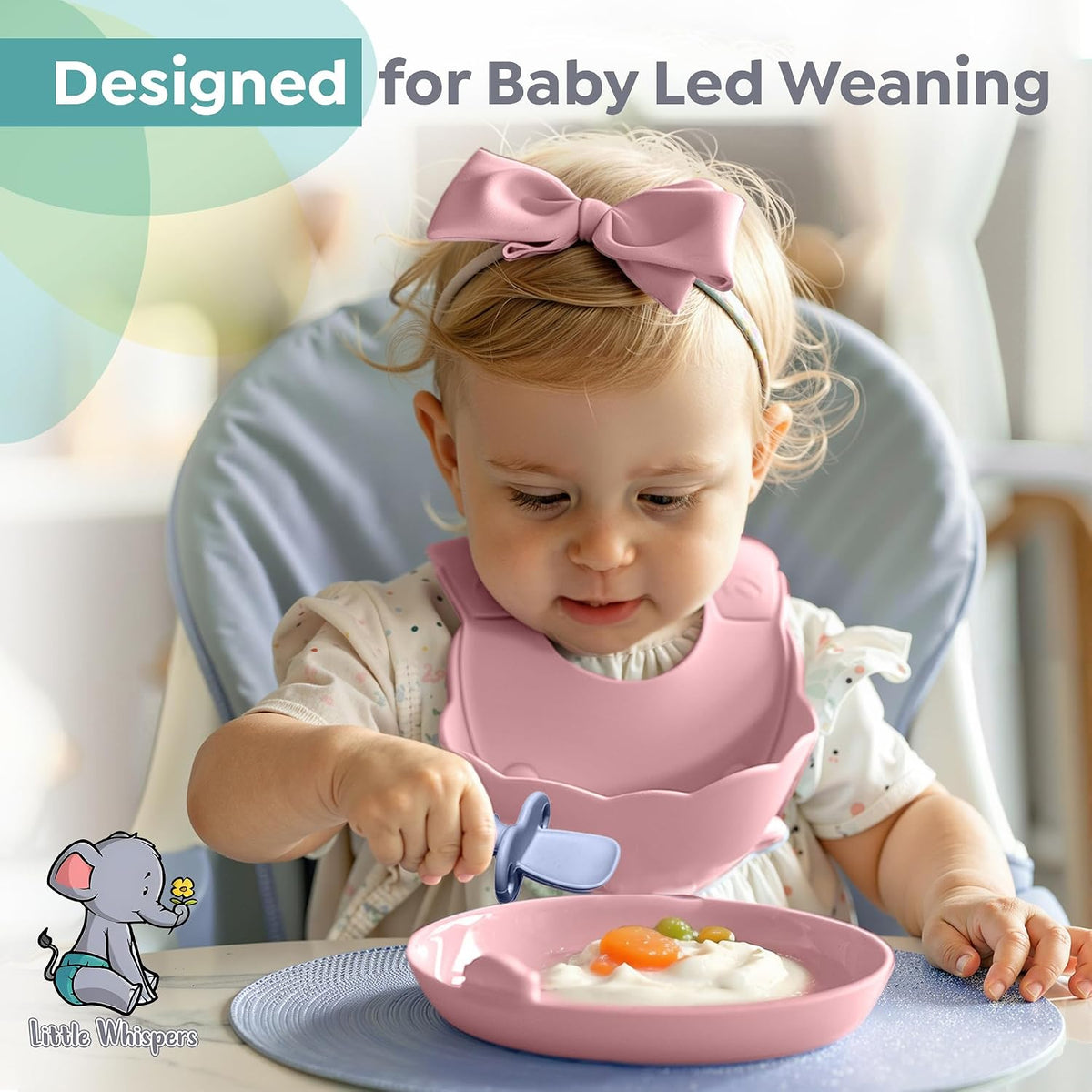 Baby Silicone Spoons - Self Feeding 6 Months - Infant, Toddler, & Kid Friendly Utensils - First Stage, Baby Led Weaning - 4 Pack Utensil Set (Soft Pinks)