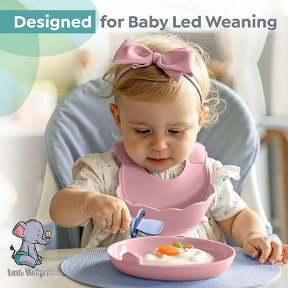 Baby Silicone Spoons - Self Feeding 6 Months - Infant, Toddler, & Kid Friendly Utensils - First Stage, Baby Led Weaning - 4 Pack Utensil Set (Soft Pinks)