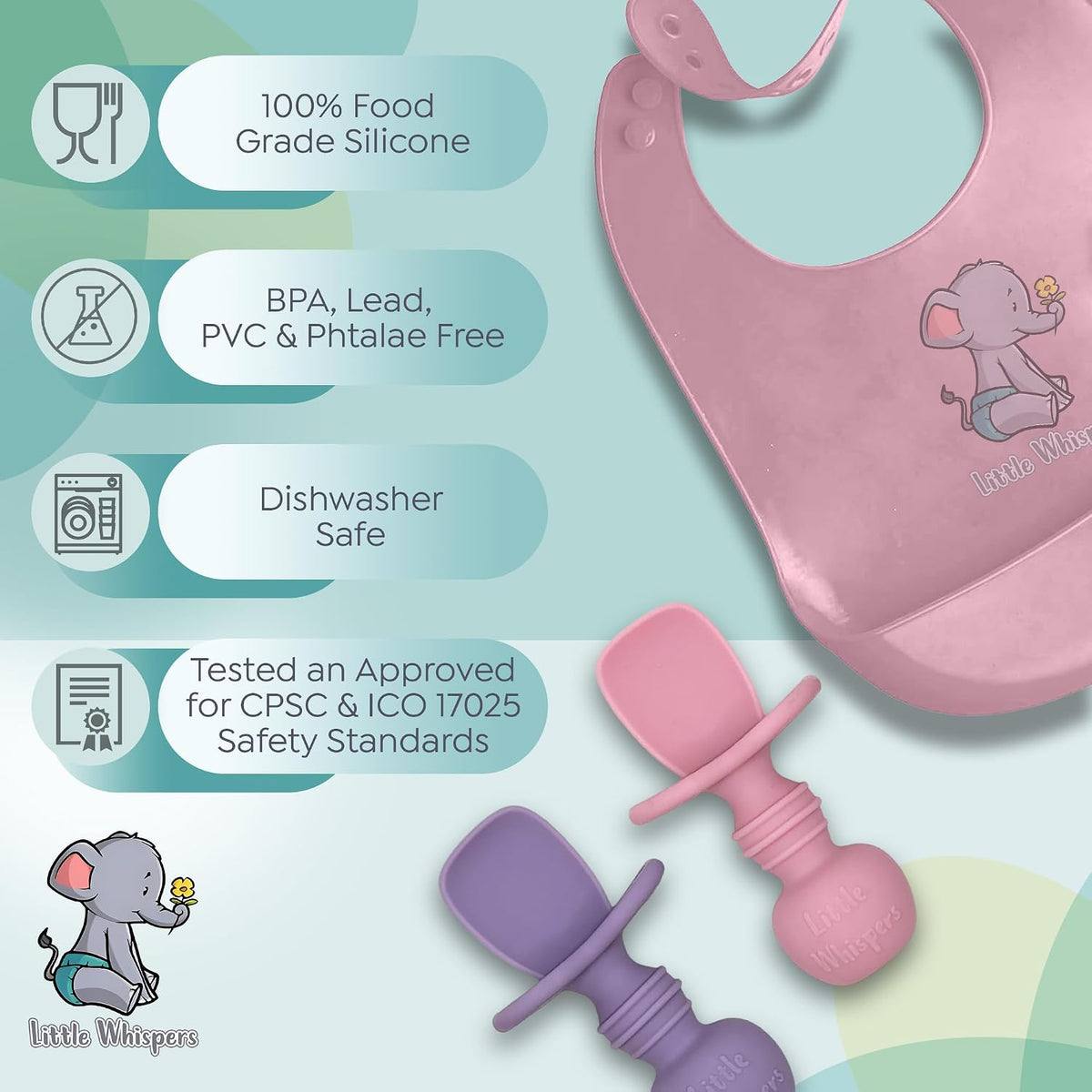 Baby Silicone Spoons - Self Feeding 6 Months - Infant, Toddler, & Kid Friendly Utensils - First Stage, Baby Led Weaning - 4 Pack Utensil Set (Soft Pinks)