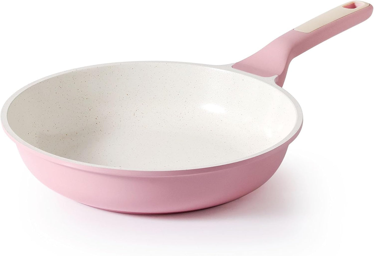 Nonstick Ceramic Frying Pan 8-Inch, Healthy Non Toxic Skillet, Induction Compatible Omelet Pan with Heat Resistant Handle, PFAS-Free, Pink