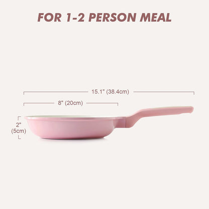 Nonstick Ceramic Frying Pan 8-Inch, Healthy Non Toxic Skillet, Induction Compatible Omelet Pan with Heat Resistant Handle, PFAS-Free, Pink