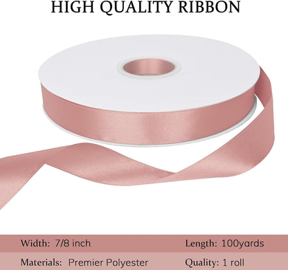 Double Face Peach Pink Satin Ribbon 7/8 inch X 100 Yards Fabric Ribbons for Gift Wrapping Bows Bouquet Sewing Craft Home Decor Hair Floral