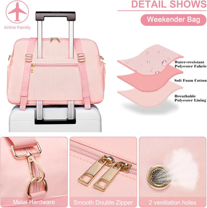 Sports Gym Bag for Women, Travel Duffle Bag with Shoe Compartment & Wet Pocket, Fitness Yoga Bag