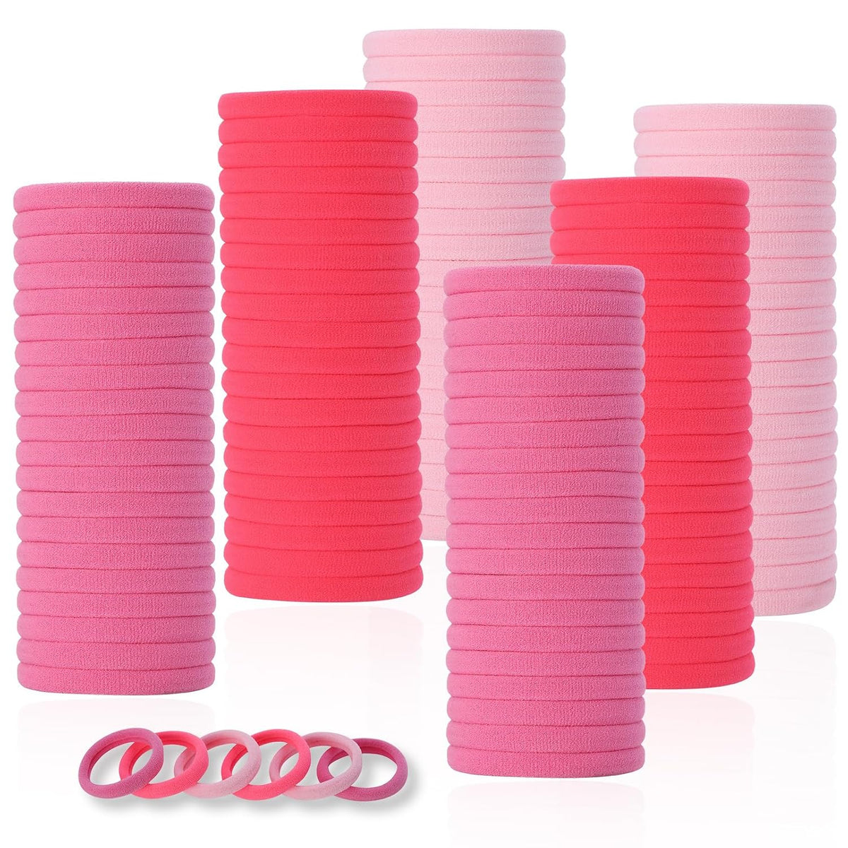 120 Pcs Pink Hair Ties for Women, No Damage Soft Seamless Nylon Hair Elastics for Thick Hair, Ponytail Holders, 3 Gradient Pink Hair Accessories