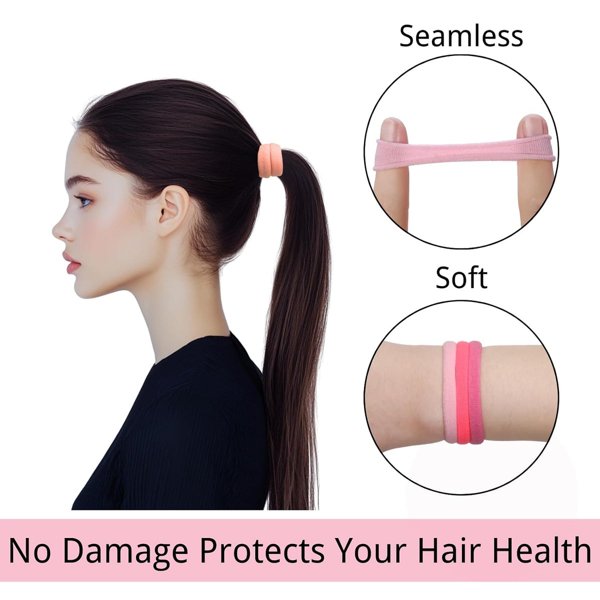 120 Pcs Pink Hair Ties for Women, No Damage Soft Seamless Nylon Hair Elastics for Thick Hair, Ponytail Holders, 3 Gradient Pink Hair Accessories