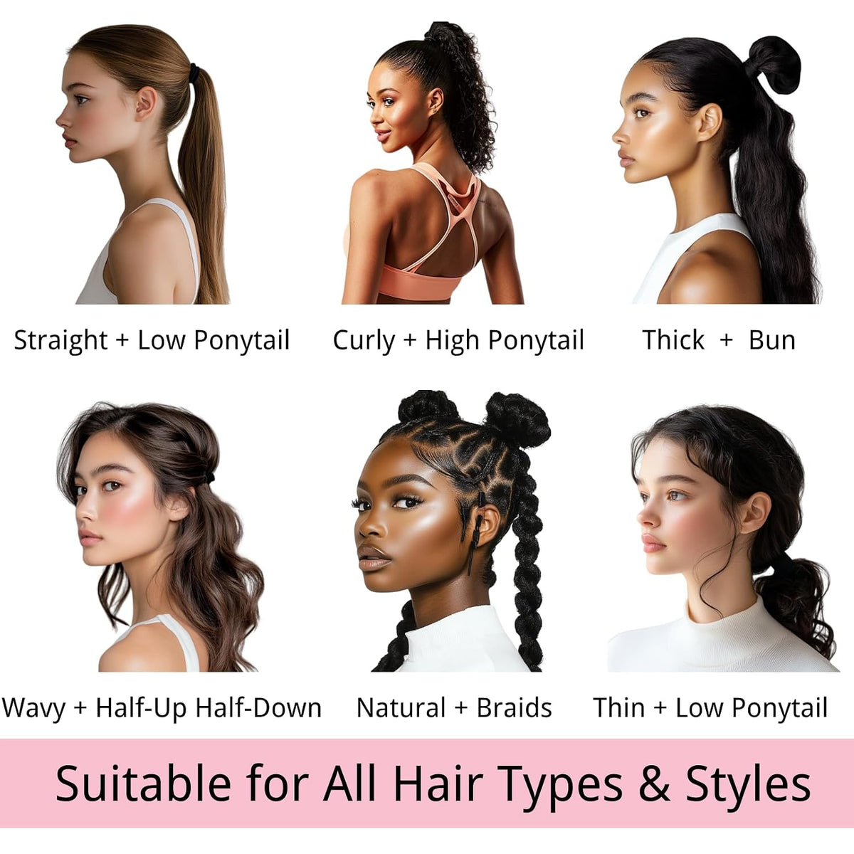 120 Pcs Pink Hair Ties for Women, No Damage Soft Seamless Nylon Hair Elastics for Thick Hair, Ponytail Holders, 3 Gradient Pink Hair Accessories