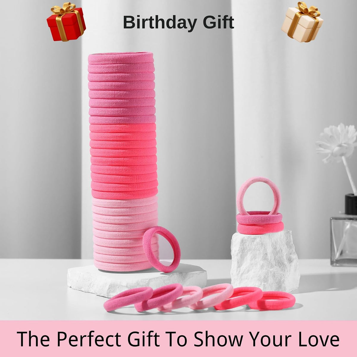 120 Pcs Pink Hair Ties for Women, No Damage Soft Seamless Nylon Hair Elastics for Thick Hair, Ponytail Holders, 3 Gradient Pink Hair Accessories