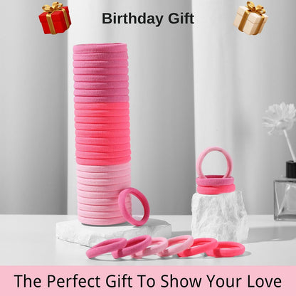 120 Pcs Pink Hair Ties for Women, No Damage Soft Seamless Nylon Hair Elastics for Thick Hair, Ponytail Holders, 3 Gradient Pink Hair Accessories