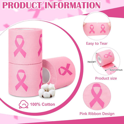 4 Pcs Pink Ribbon Athletic Tape Breast Cancer Awareness 2in X 23ft