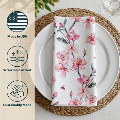 Floral Napkins | Made in USA | 18" x 18" Cloth Table Napkins | Absorbent, Washable, Reusable, Stain & Wrinkle Resistant | Spring Table Decor | Dining Linens | Pink Blossom - 4pack