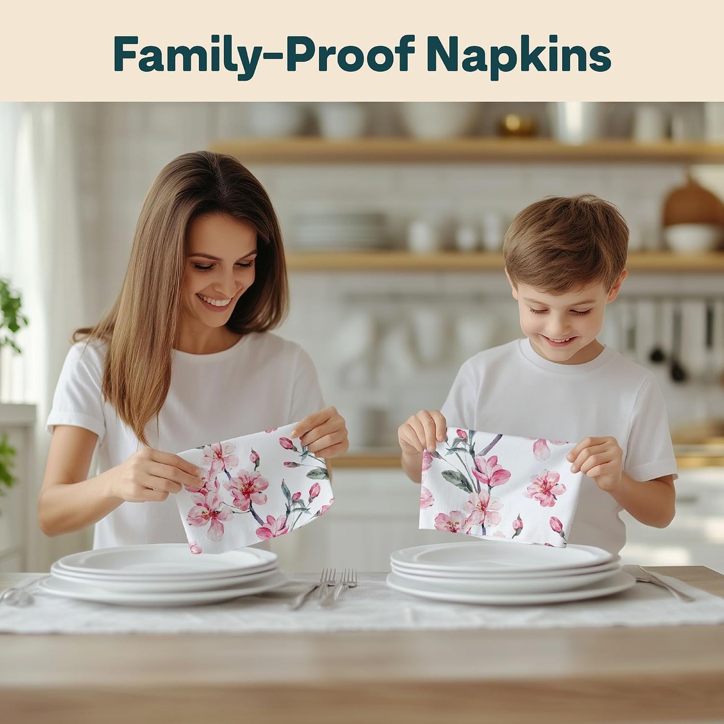Floral Napkins | Made in USA | 18" x 18" Cloth Table Napkins | Absorbent, Washable, Reusable, Stain & Wrinkle Resistant | Spring Table Decor | Dining Linens | Pink Blossom - 4pack