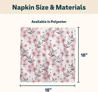 Floral Napkins | Made in USA | 18" x 18" Cloth Table Napkins | Absorbent, Washable, Reusable, Stain & Wrinkle Resistant | Spring Table Decor | Dining Linens | Pink Blossom - 4pack