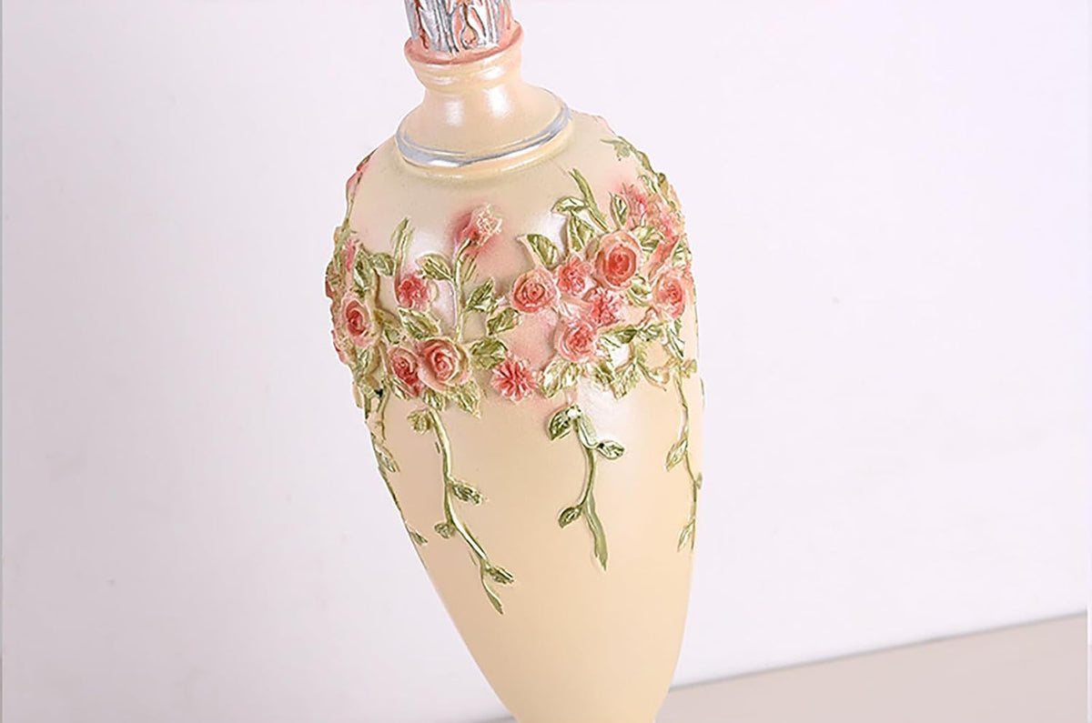 Victorian Pink Table Lamp - Lace Fabric Shade & Beaded Accent, Elegant Bedside Nightstand Light for Bedroom, Living Room, Girls' Room Decor