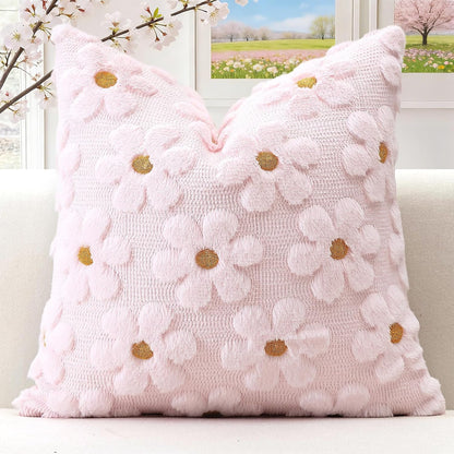 Flowers Throw Pillow Cover Set of 1 Spring Summer Cushion Cover for Sofa 18x18 Inch Square Soft Plush Short Wool Velvet Pillowcase Seasonal Holiday Decor Pink