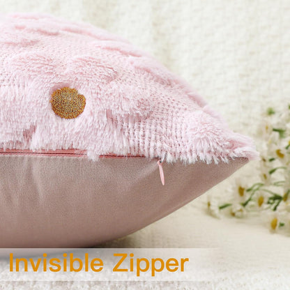 Flowers Throw Pillow Cover Set of 1 Spring Summer Cushion Cover for Sofa 18x18 Inch Square Soft Plush Short Wool Velvet Pillowcase Seasonal Holiday Decor Pink