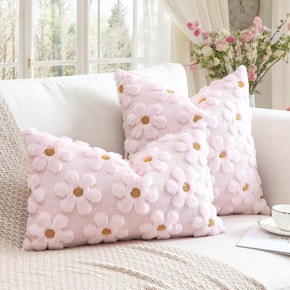 Flowers Throw Pillow Cover Set of 1 Spring Summer Cushion Cover for Sofa 18x18 Inch Square Soft Plush Short Wool Velvet Pillowcase Seasonal Holiday Decor Pink