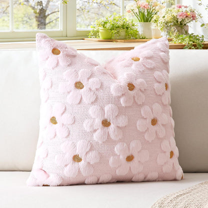 Flowers Throw Pillow Cover Set of 1 Spring Summer Cushion Cover for Sofa 18x18 Inch Square Soft Plush Short Wool Velvet Pillowcase Seasonal Holiday Decor Pink