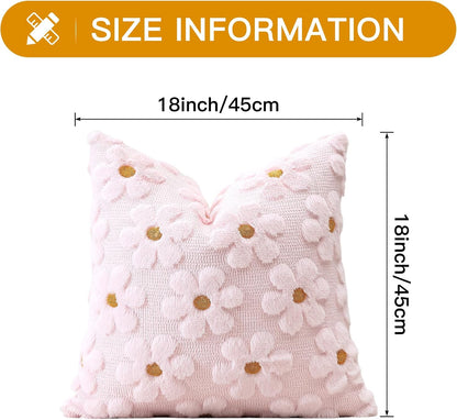 Flowers Throw Pillow Cover Set of 1 Spring Summer Cushion Cover for Sofa 18x18 Inch Square Soft Plush Short Wool Velvet Pillowcase Seasonal Holiday Decor Pink