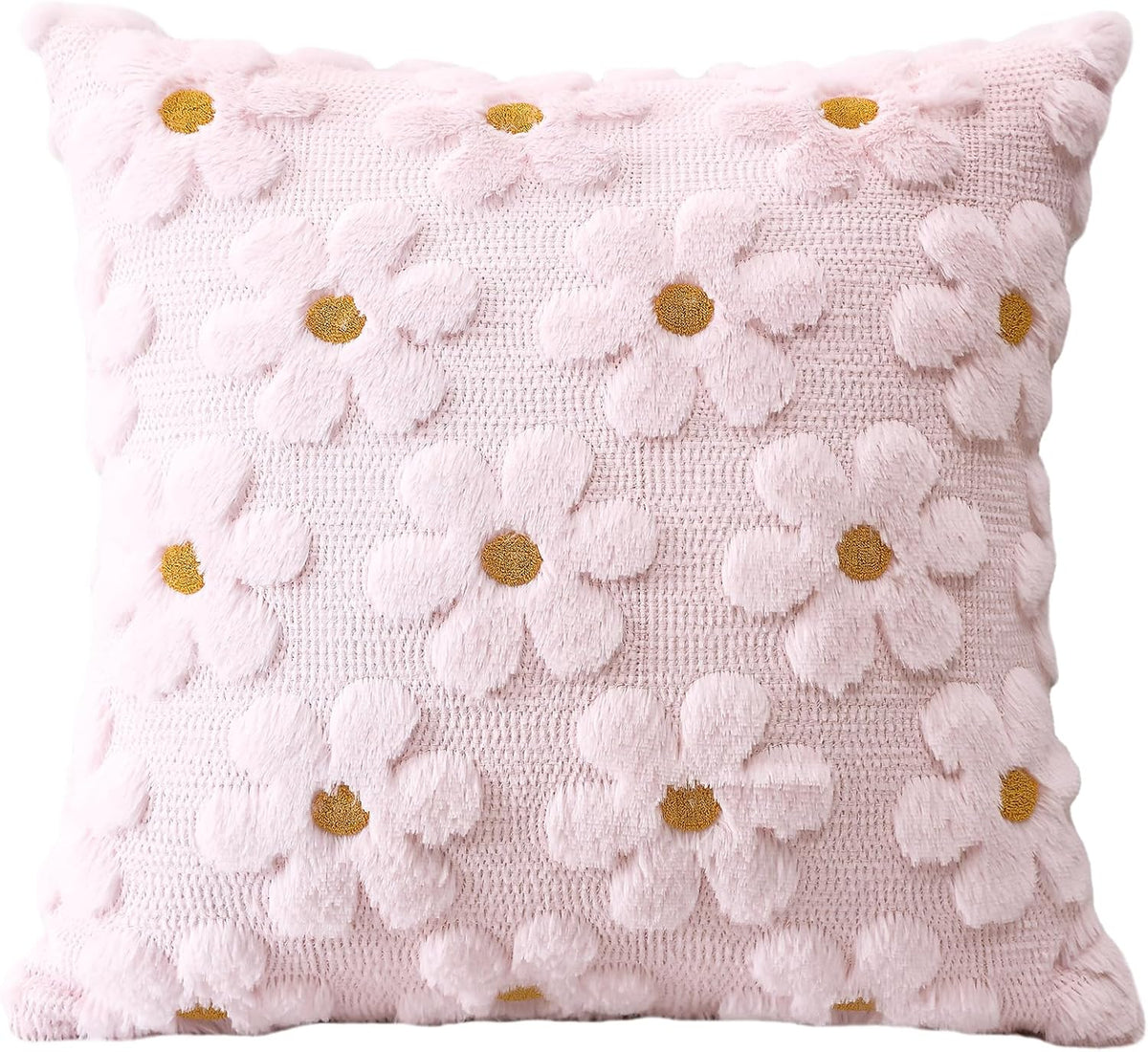 Flowers Throw Pillow Cover Set of 1 Spring Summer Cushion Cover for Sofa 18x18 Inch Square Soft Plush Short Wool Velvet Pillowcase Seasonal Holiday Decor Pink