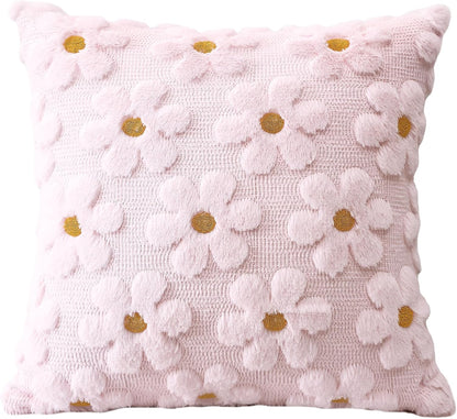 Flowers Throw Pillow Cover Set of 1 Spring Summer Cushion Cover for Sofa 18x18 Inch Square Soft Plush Short Wool Velvet Pillowcase Seasonal Holiday Decor Pink