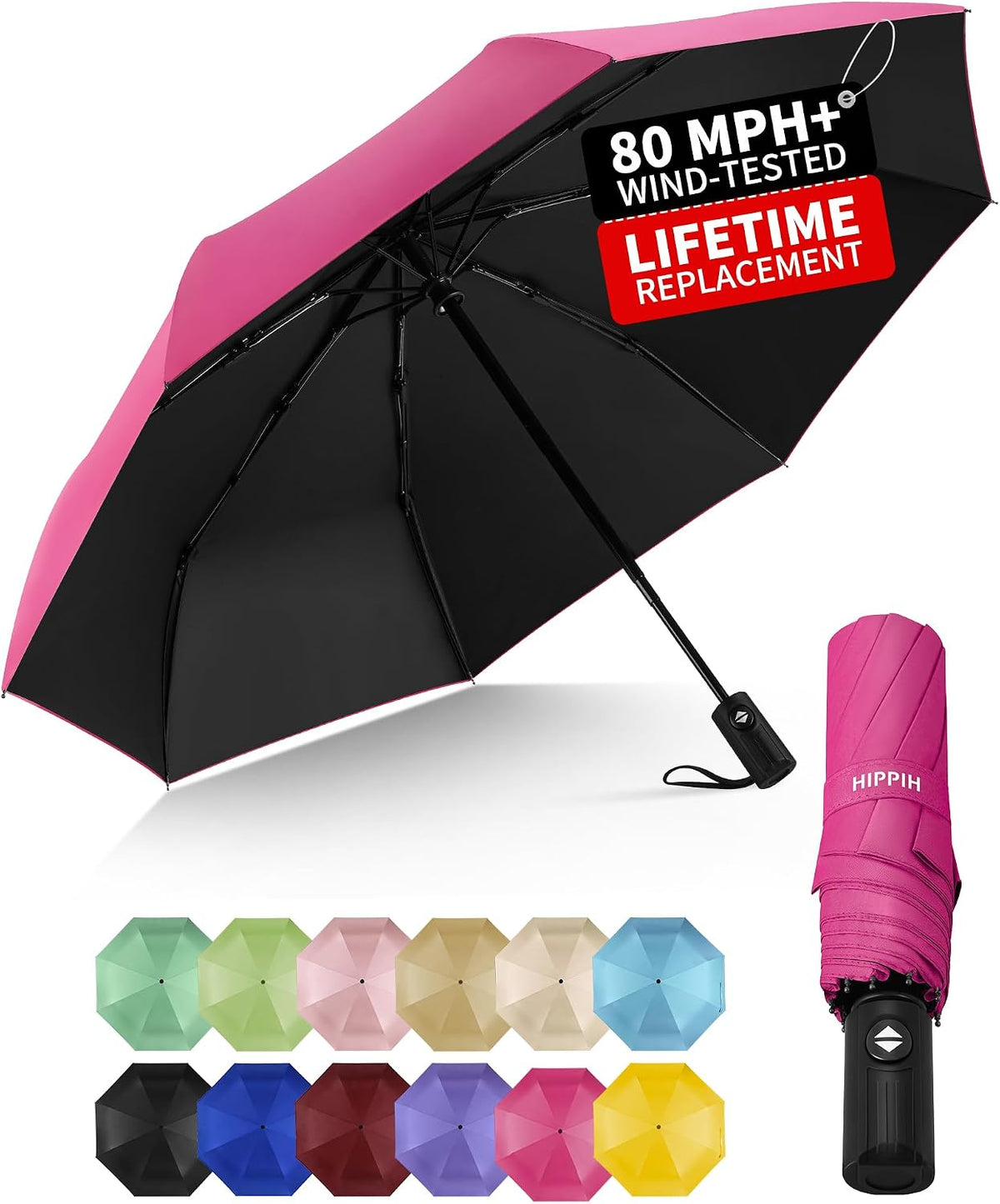 Compact Travel Umbrella for Rain - Windproof Automatic Umbrellas, UV Umbrella for Sun Protection with Black Anti-UV Coating, Portable Small Umbrellas for Backpack, Car, Walking, Kids, Women