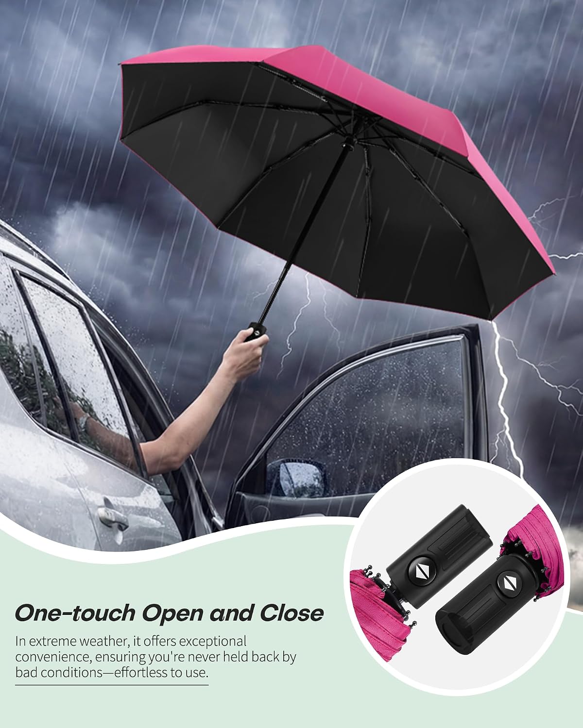 Compact Travel Umbrella for Rain - Windproof Automatic Umbrellas, UV Umbrella for Sun Protection with Black Anti-UV Coating, Portable Small Umbrellas for Backpack, Car, Walking, Kids, Women