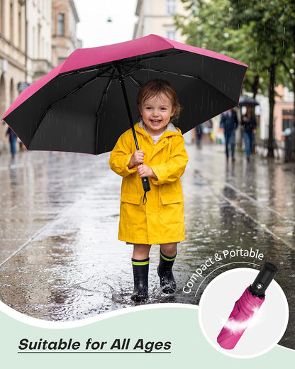 Compact Travel Umbrella for Rain - Windproof Automatic Umbrellas, UV Umbrella for Sun Protection with Black Anti-UV Coating, Portable Small Umbrellas for Backpack, Car, Walking, Kids, Women