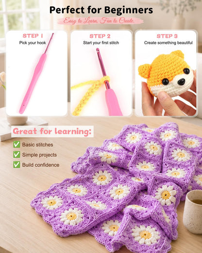 Aeelike Crochet Kit for Beginners- Ideal DIY Craft Gift for Women, Pink