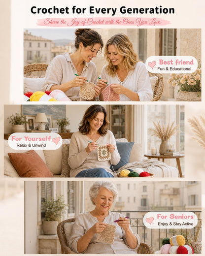 Aeelike Crochet Kit for Beginners- Ideal DIY Craft Gift for Women, Pink