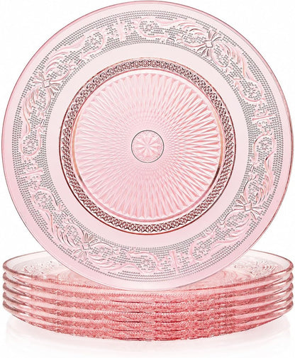 Art Deco Vintage Crystal Pink Plates | Set of 6 | Unique 10.5" Dinner or Charger Plates - Dinner, Charger, Dessert Server, Appetizer Plate, Snack, Fruit, Hand Wash, Housewarming Gift