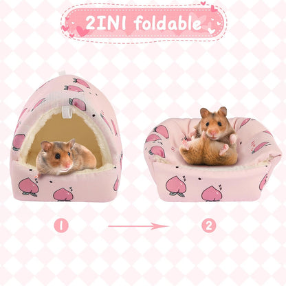 Guinea Pig Bed Hideout, Soft Hamster Bed with Cute Design, Small Animal Bed Accessories for Dwarf Guinea Pigs, Hamsters, Hedgehogs, Mice, Pink